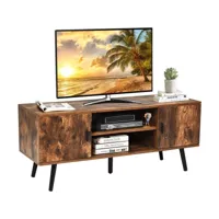 costway meuble tv en bois avec 2armoires et 2etageres ouvertes, meuble console tv 1pied reglable,style industriel retro,120x40x50,5cm