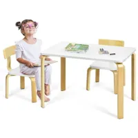 costway ensembles de tables et chaises en bois, meuble bébé ergonomique inclus 2 chaises, table carrée avec bords lisses et sûrs, convient aux petits enfants pour jouer, dessiner (blanc)