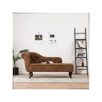 chaise longue  bain de soleil transat marron similicuir daim meuble pro frco37268