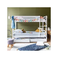 lits superposés pour enfants 190x90cm blanc avec tiroirs ambre