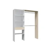 armoire dressing avec étagère de rangement coloris blanc / chêne - 187 x 158 x 40 cm