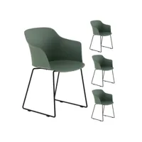 lot de 4 chaises de jardin foro fauteuil d'extérieur en plastique vert résistant aux uv et pieds en métal noir