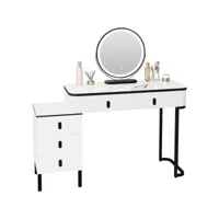 coiffeuse avec miroir led,table de maquillage avec 2 tiroirs 1 commode,100x40x125cm,blanc+noir.