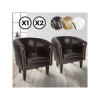 miadomodo® fauteuil chesterfield - lot de 2, en simili cuir et bois, avec éléments décoratifs en cuivre, 58 x 71 x 70 cm, marron - chaise, cabriolet, meuble de salon