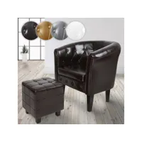 miadomodo® fauteuil chesterfield avec repose-pied - en simili cuir, avec éléments décoratifs touffetés, marron - chaise, cabriolet, tabouret pouf, meuble de salon