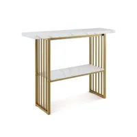 table console effet marbre 2 niveaux 120 x 29,5 x 92,5 cm (l x l x h) cadre en métal doré style scandinave helloshop26 20_0004061