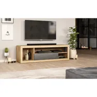 meuble banc tv - 140 cm - chêne wotan - beton gris - style moderne ever