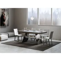 table à rallonges 6 à 20 places gris effet béton avec un cadre et des pieds acier gris foncé 160 à 420cm borys
