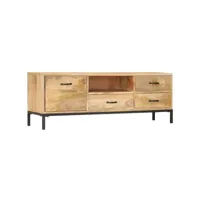 meuble tv, banc tv, meuble télé avec etagères et rangement 130 x 30 x 45 cm bois massif de manguier meuble pro lww92814