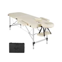 table de massage pliante 2 zones aluminium portable + housse beige helloshop26 2008133