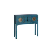 console 4 portes, 3 tiroirs bleue meuble chinois - pekin - l 95 x l 26 x h 90 cm - neuf