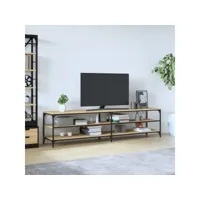 meuble tv - armoire de tv  banc tv  pour salon chêne sonoma 200x30x50 cm bois d'ingénierie et métal -neww16158