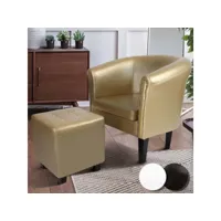 miadomodo® fauteuil chesterfield avec repose-pied - en simili cuir, avec éléments décoratifs en cuivre, doré - chaise, cabriolet, tabouret pouf, meuble de salon