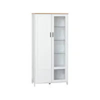 armoire de rangement - 2 portes - 7 étagères - dim. 76l x 36l x 160h cm - panneaux blanc aspect chêne clair verre