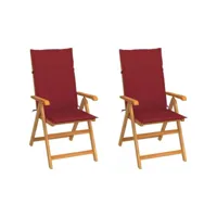 chaises de jardin 2 pcs avec coussins bordeaux bois de teck