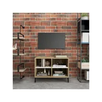 meuble tv avec pieds，meuble de rangement，banc tv en métal blanc，chêne sonoma 69,5x30x50 cm cmwi869607