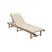 chaise longue de jardin avec coussin  bain de soleil transat bambou meuble pro frco37609