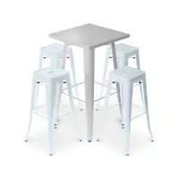 pack tabouret table & 4 tabourets de bar design industriel - métal - nouvelle edition - bistrot stylix bleu gris