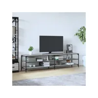 meuble tv de salon  armoire télévision  banc tv sonoma gris 200x30x50 cm bois d'ingénierie et métal -neww93719