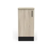 meuble bas de cuisine 1 porte coloris chêne kronberg, noir mat - longueur 40 x hauteur 85 x profondeur 60 cm