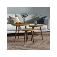 lot de 3 tables d'appoint bouts de canapé  tables basse marron foncé mdf et fer meuble pro frco72442