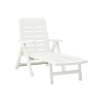 chaise longue pliable  bain de soleil transat plastique blanc meuble pro frco76670
