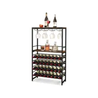 costway étagère à vin 32 bouteilles, casier à vin style industriel à 4 niveaux avec 4 rangées porte-verres, porte-bouteille présentoir à vin pour bar, cave, cuisine, salle à manger
