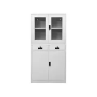 armoire de rangement, armoire de bureau gris clair 90x40x180 cm acier et verre trempé pks80859 meuble pro