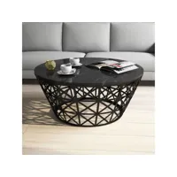 table basse ovale ellipticum support grille conique bois marbre noir et métal noir