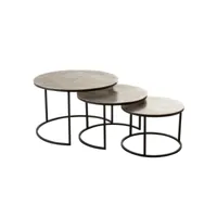 set de 3 tables gigognes ronde nizi en métal noir et aluminium brillant. 20100991377