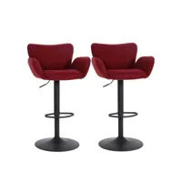 lot de 2 tabourets de bar hwc-m67, chaise de bar, avec accoudoirs repose-pieds pivotant tissu/textile fer ~ bordeaux pied noir