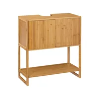 meuble sous-lavabo, meuble de rangement en bambou , mdf coloris naturel - longueur 69.8 x profondeur 33.5 x hauteur 80.2 cm