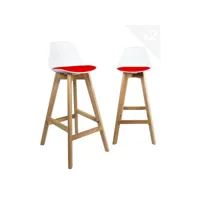 lot de 2 chaises de bar scandinave mali (blanc rouge)