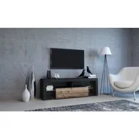 meuble banc tv - 140 cm - anthracite/old wood - avec led - style design everest