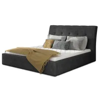 lit capitonné avec rangement tissu gris foncé klein - 4 tailles-couchage 180x200 cm