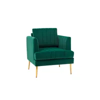 fauteuil salon en velours, fauteuil club moderne en velours avec coussin amovible et pieds en métal doré, canapé capitonné en velours, vert