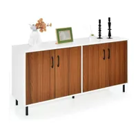 costway buffet meuble de rangement avec étagère réglable & poignées pratiques, armoire de rangement, 148 x 40 x 75,5 cm (double)
