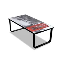 table basse table de salon  bout de canapé avec impression de cabine téléphonique dessus verre meuble pro frco93774
