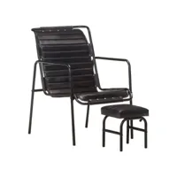 fauteuil  fauteuil de relaxation fauteuil salon avec repose-pied noir cuir véritable meuble pro frco46763
