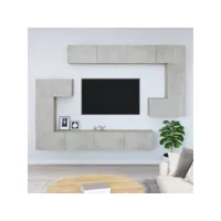 meuble tv mural gris béton bois d'ingénierie