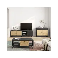 gaddi - pack meuble tv 181cm + table basse + buffet 2 portes effet bambou tressé