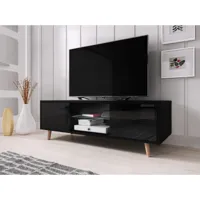 meuble banc tv - 140 cm - noir mat / noir brillant - style scandinave sweden