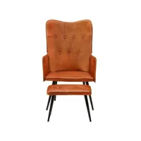 fauteuil salon - fauteuil à oreilles avec repose-pied brun roux cuir véritable 55x43x97 cm - design rétro best00001967713-vd-confoma-fauteuil-m05-1498