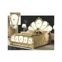 lit double avec tête et pied de lit sculptés et décorés à la feuille d'or 180x200xh.170 cm