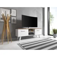meuble banc tv - 140 cm - blanc / craft tobacco - style scandinave nord