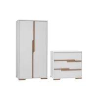 commode 3 tiroirs et armoire snap blanc et bois