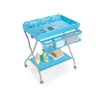 table à langer pliante pour bébé hauteur ergonomique avec barre à linge panier de rangement à roulettes verrouillables bleu