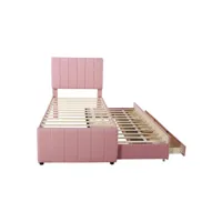 lit rembourré 90 x 200 cm, avec lit à roulettes et tiroirs de rangement, lit simple, lit d'enfant, rose