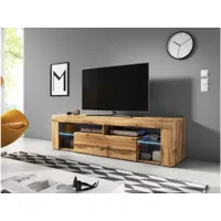 meuble banc tv - 140 cm - chêne wotan - avec led - style design everest
