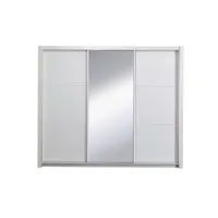 armoire, garde robe sena 208 cm deux portes avec miroir. dressing complet avec penderie et étagères. coloris blanc brillant